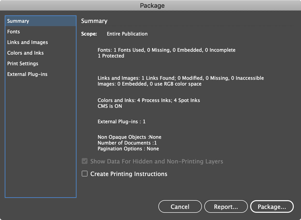 Packaging InDesign files
